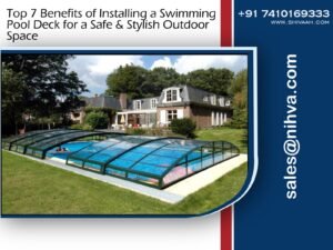 swimming pool deck with safe non-slip flooring and stylish outdoor seating area